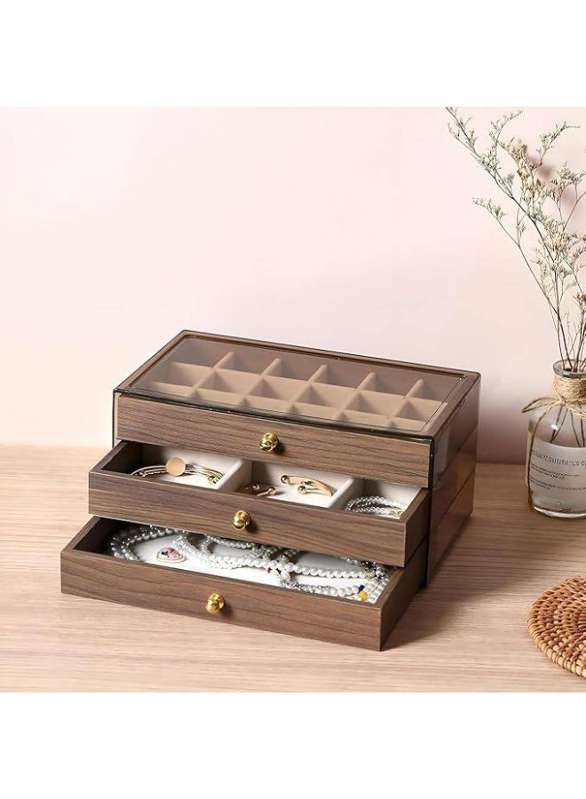 3-Tier Wooden Jewelry Organizer Box - Vintage Style Organizer with Acrylic Lid for Rings, Earrings, Necklaces and Bracelets, Stylish Storage Display for Women and Girls. - Image 2