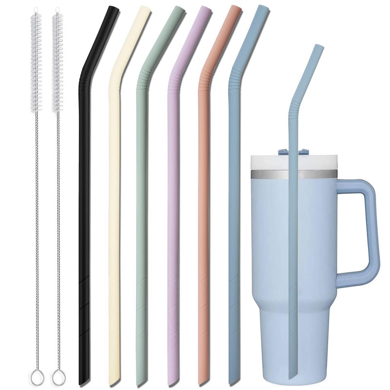 ALINK 14 inch Extra Long Pastel Color Silicone Replacement Straws for 40 oz Stanley Cup, Reusable Flexible Drinking Straws for 1 Gallon Jug, 64 oz Water Bottles, Rtic/Yeti Tumbler, Pack of 6 - Image 1