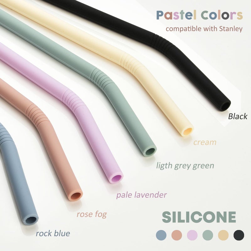 ALINK 14 inch Extra Long Pastel Color Silicone Replacement Straws for 40 oz Stanley Cup, Reusable Flexible Drinking Straws for 1 Gallon Jug, 64 oz Water Bottles, Rtic/Yeti Tumbler, Pack of 6 - Image 4