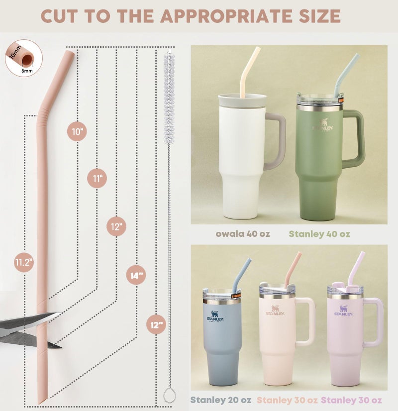 ALINK 14 inch Extra Long Pastel Color Silicone Replacement Straws for 40 oz Stanley Cup, Reusable Flexible Drinking Straws for 1 Gallon Jug, 64 oz Water Bottles, Rtic/Yeti Tumbler, Pack of 6 - Image 2