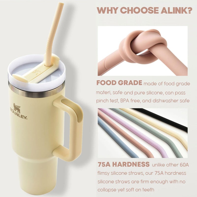 ALINK 14 inch Extra Long Pastel Color Silicone Replacement Straws for 40 oz Stanley Cup, Reusable Flexible Drinking Straws for 1 Gallon Jug, 64 oz Water Bottles, Rtic/Yeti Tumbler, Pack of 6 - Image 3