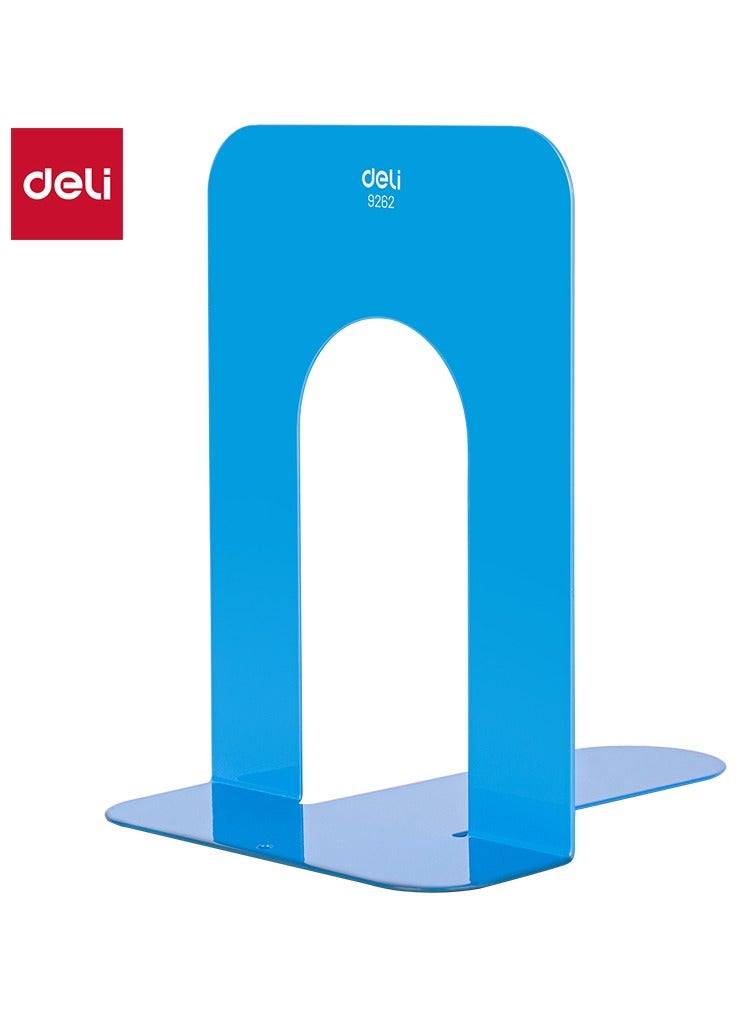 Deli E9262 Heavy-Duty Steel Bookend, 7.5", Blue, Non-Skid Padded Base & Anti-Corrosion Coating - Image 1