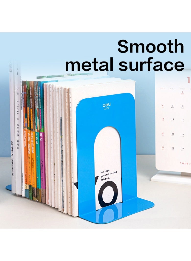 Deli E9262 Heavy-Duty Steel Bookend, 7.5", Blue, Non-Skid Padded Base & Anti-Corrosion Coating - Image 2