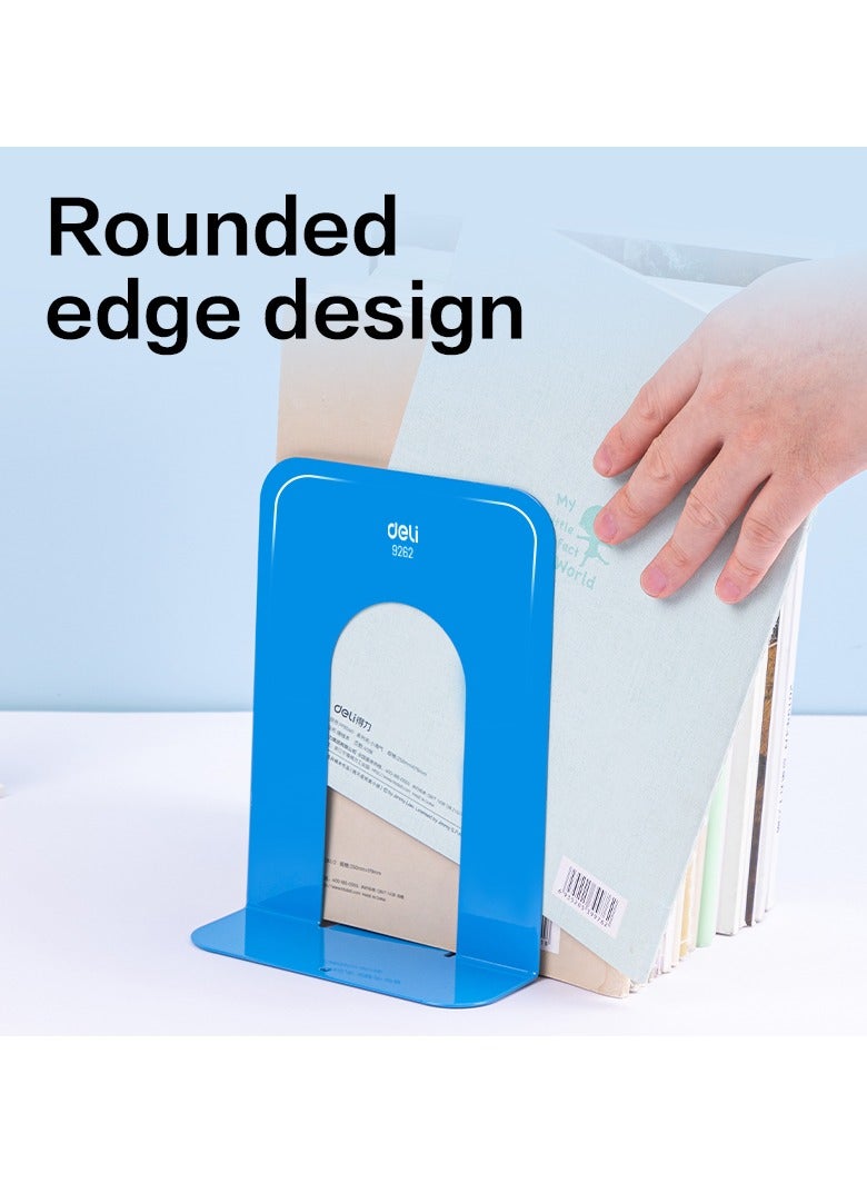 Deli E9262 Heavy-Duty Steel Bookend, 7.5", Blue, Non-Skid Padded Base & Anti-Corrosion Coating - Image 3