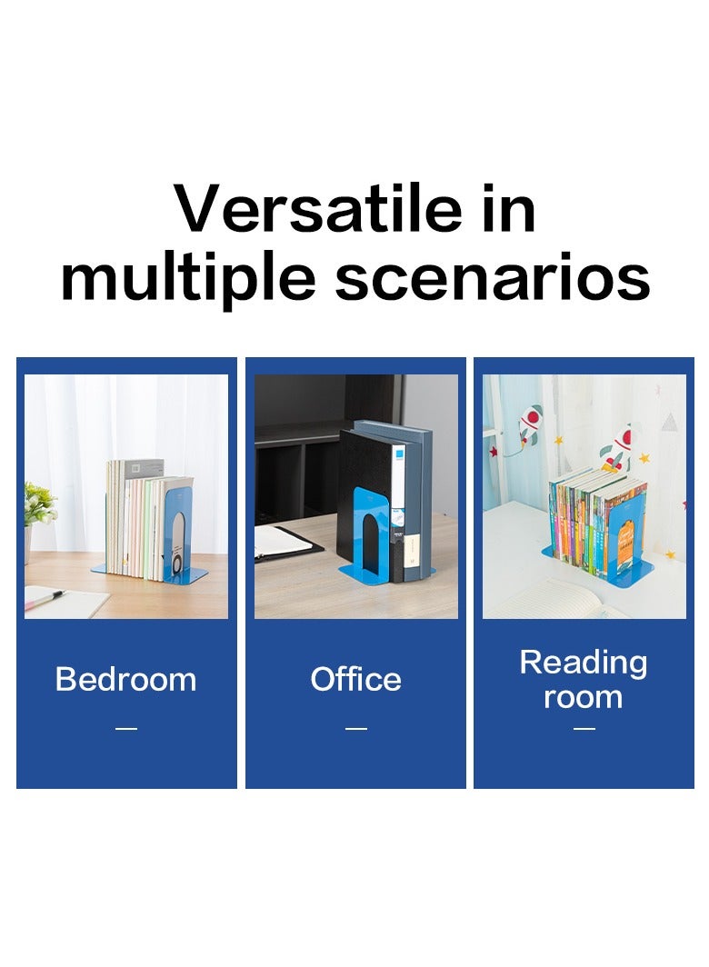 Deli E9262 Heavy-Duty Steel Bookend, 7.5", Blue, Non-Skid Padded Base & Anti-Corrosion Coating - Image 4