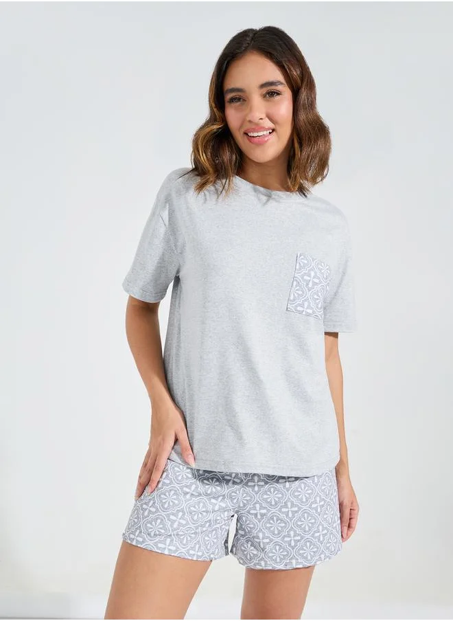 Styli Aztec Print Pocket T-Shirt & Short Set