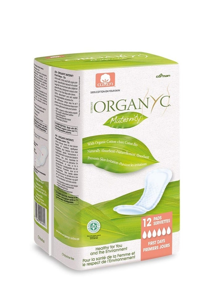 ORGANYC Organic Cotton First Day Maternity Pad Highly Absorbent Protection No Leak Feminine Maternity Napkin 12 Pads