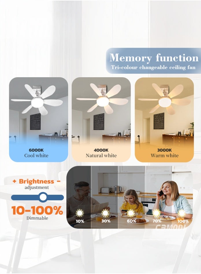 مودي مصباح سقف صغير من مودي مزود بجهاز تحكم عن بُعد - مصباح مروحة LED خافت 40 واط | 3 أوضاع ألوان (3000 كلفن/4000 كلفن/6500 كلفن)، مصباح سقف عصري منخفض الارتفاع لغرفة النوم والمطبخ والمكتب - محرك هادئ، لون أبيض - Image 3