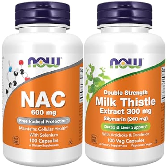 now Supplements, NAC (N-Acetyl Cysteine) 600 mg with Selenium, 100 Capsules with Now Supplements, Silymarin Milk Thistle Extract 300 mg with Artichoke and Dandelion,100 Veg Capsules - Image 1