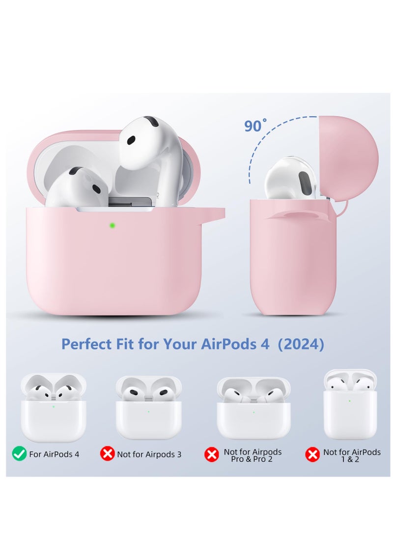 سزوكست - غطاء حافظة AirPods 4 مع سلسلة مفاتيح حماية كاملة للجسم من السيليكون الناعم اللطيف المقاوم للصدمات متوافق مع غطاء AirPods الجيل الرابع 2024 للنساء والرجال LED أمامي مرئي باللون الوردي - Image 1