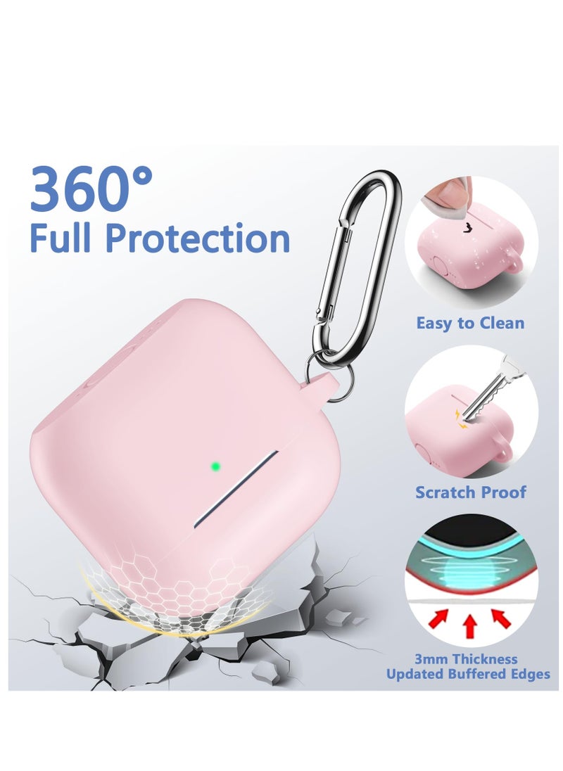 سزوكست - غطاء حافظة AirPods 4 مع سلسلة مفاتيح حماية كاملة للجسم من السيليكون الناعم اللطيف المقاوم للصدمات متوافق مع غطاء AirPods الجيل الرابع 2024 للنساء والرجال LED أمامي مرئي باللون الوردي - Image 1