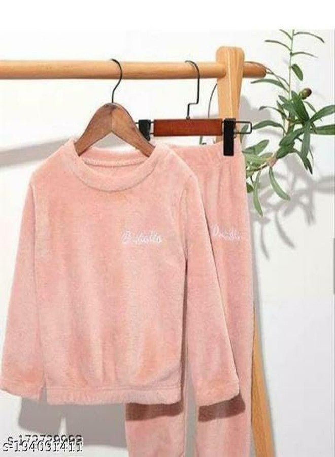 SHAPERX® Girls Boys Soft Warm Fleece Fabric Pajamas Set Kids Casual Autumn Everyday wear, School, Events, Sleepwear Loungewear Pack of 1 (PEACH, L) - Image 2