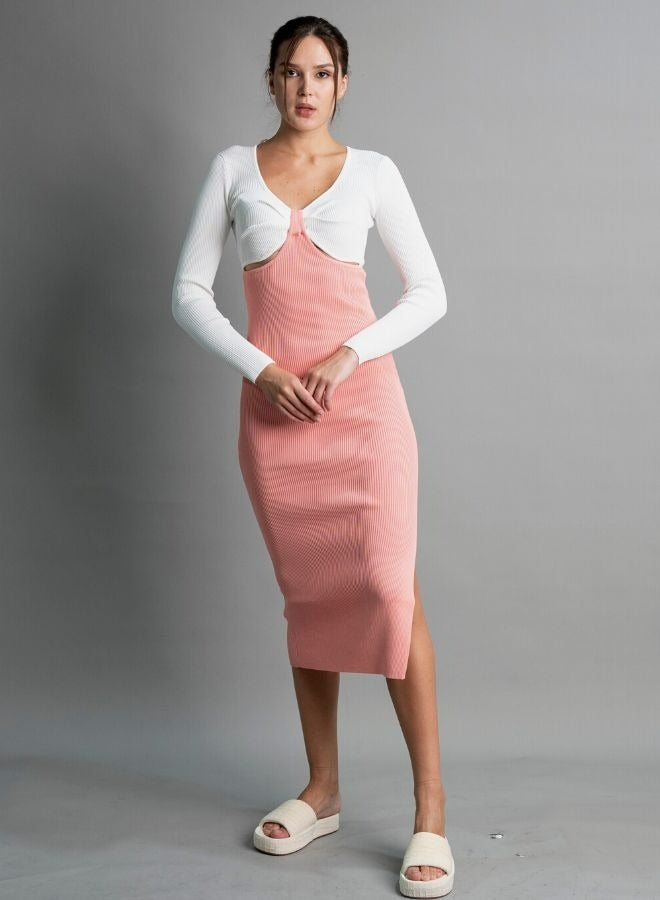 Mei Stylish Comfortable Contrast Square Neck Long Sleeve Fashionable Knit Dress For Women 135cm - Image 4