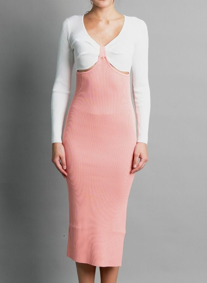 Mei Stylish Comfortable Contrast Square Neck Long Sleeve Fashionable Knit Dress For Women 135cm - Image 5