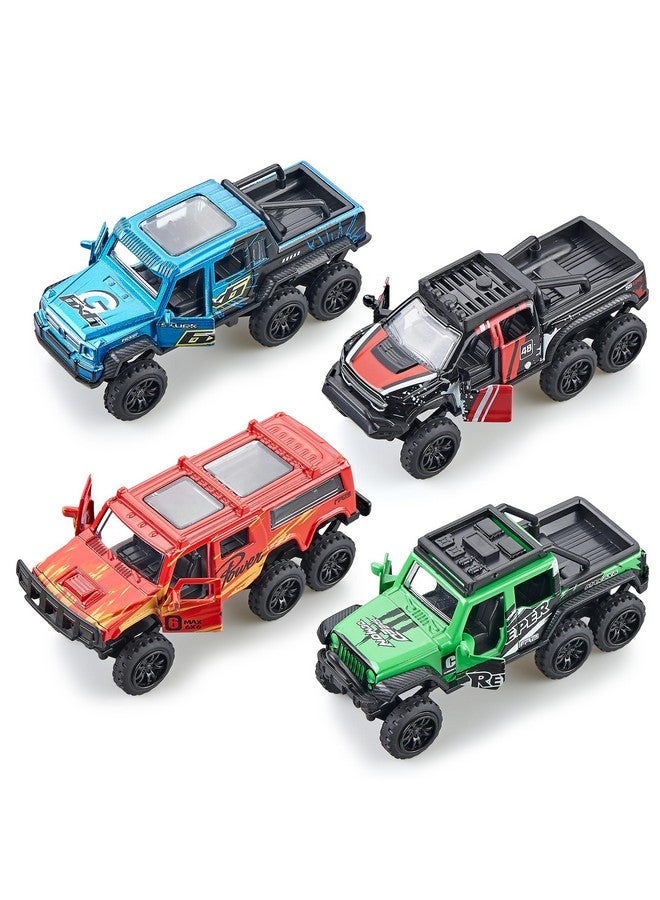 KIDAMI Diecast Toy Trucks 4 Pack Pull Back Toy Cars Openable Doors Off-Road Car Toys Birthday Gift For Boys And Toddlers (Colorful) - Image 1