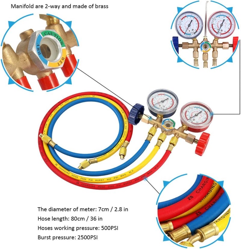 Eacam Refrigerant Manifold Gauge Set Air Conditioning Tools with Hose and Hook - Image 4