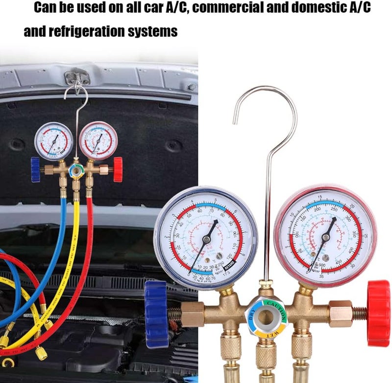 Eacam Refrigerant Manifold Gauge Set Air Conditioning Tools with Hose and Hook - Image 2