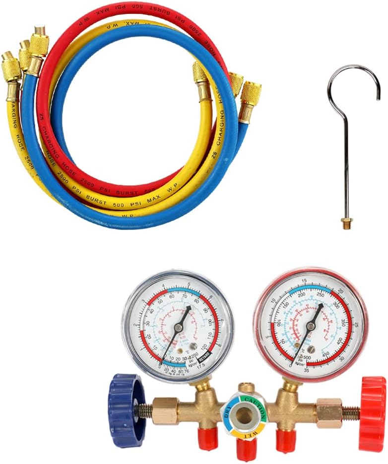 Eacam Refrigerant Manifold Gauge Set Air Conditioning Tools with Hose and Hook - Image 1