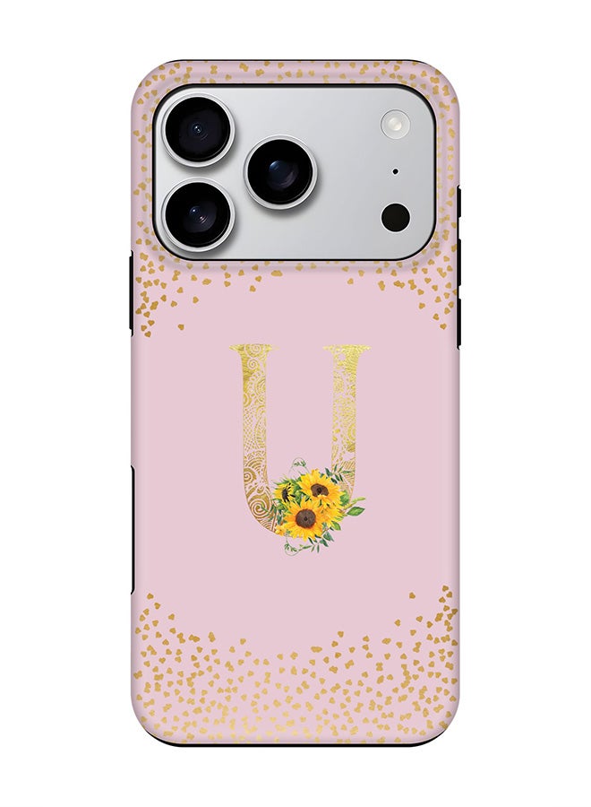 Stylizedd Tough Pro Magnetic Case for iPhone 17 Pro, Dual Layer hybrid PC + TPU Mobile Cover Matte - Custom Floral Monogram - U  (Pink )