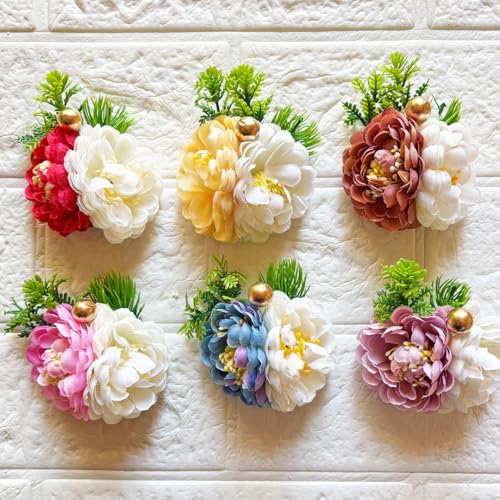 ADIKALA Craft Store Set of 6 Handmade Artificial Peonies Flower Bunch for Hamper, Flower Brooch Hamper for Decoration, Gifting, Trousseau Packing | Flower Bunch (Multi Color D3) - Image 1