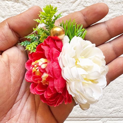 ADIKALA Craft Store Set of 6 Handmade Artificial Peonies Flower Bunch for Hamper, Flower Brooch Hamper for Decoration, Gifting, Trousseau Packing | Flower Bunch (Multi Color D3) - Image 2
