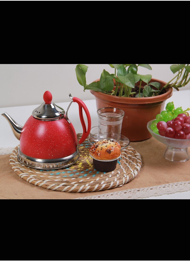 Multi-coloured jug for tea and milk, with an elegant touch.