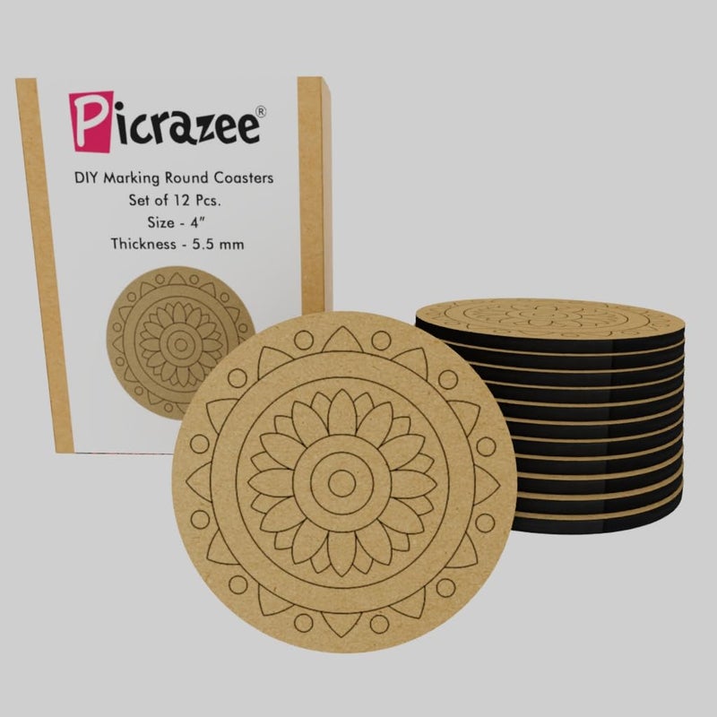 PICRAZEE DIY Engineered Pine MDF Pre-Marked 12 Round Plates in 4 inch Diameter and 5.5 mm Thickness– Ideal for Art and Craft, Resin Art, Decoupage, and DIY Projects - Image 1