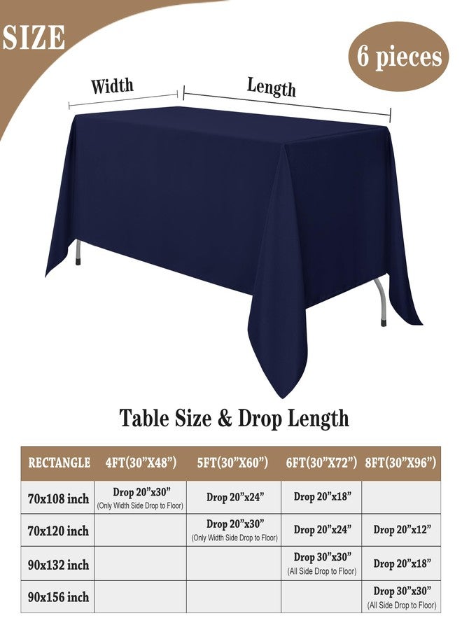 Fitable Navy Tablecloths for 6-8 Foot Tables, 6 Pack - 70 x 120 Inches - Reusable and Washable Table Clothes, Polyester Fabric Table Covers for Wedding, Party, Banquet - Image 5