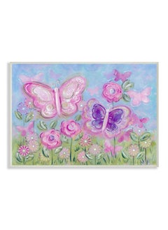 Stupell Industries The Kids Room By Stupell Pastel Butterflies In A Garden Rectangle Wall Plaque  - Image 1