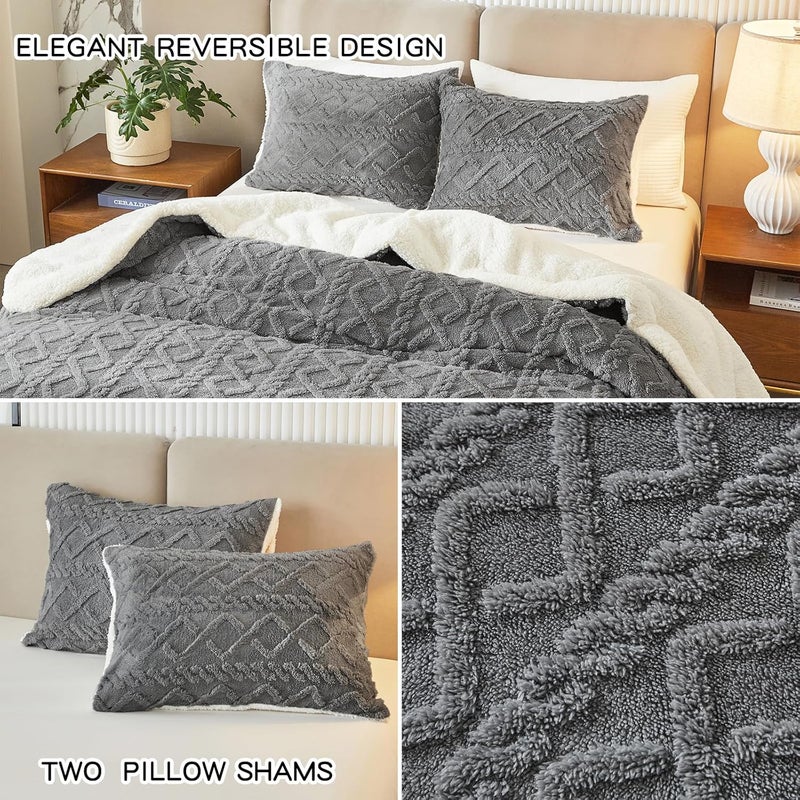 Joyreap 3-Piece Fluffy Faux Fur Sherpa Comforter Set Gray, Twin Size Luxury Tufted Bedding Comforter Set, All Season Soft n Cozy Plush Comforter Bed Set- 68x86 inches - Image 4