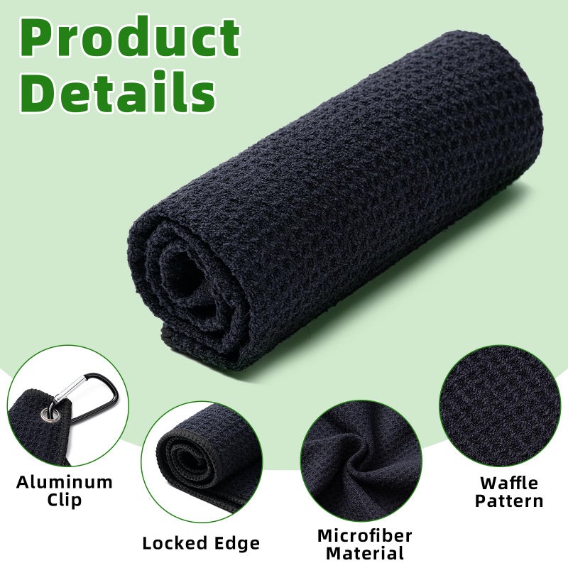 Husfunov 3 Pack Golf Towels(16" X 16") with Carabiner Clip,Microfiber Fabric Waffle Pattern Towels for Golf Bags,Tri-Fold Portable Towels for Men Women,Blue/Black/Gray - Image 3