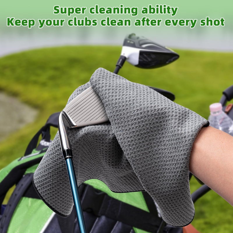 Husfunov 3 Pack Golf Towels(16" X 16") with Carabiner Clip,Microfiber Fabric Waffle Pattern Towels for Golf Bags,Tri-Fold Portable Towels for Men Women,Blue/Black/Gray - Image 4