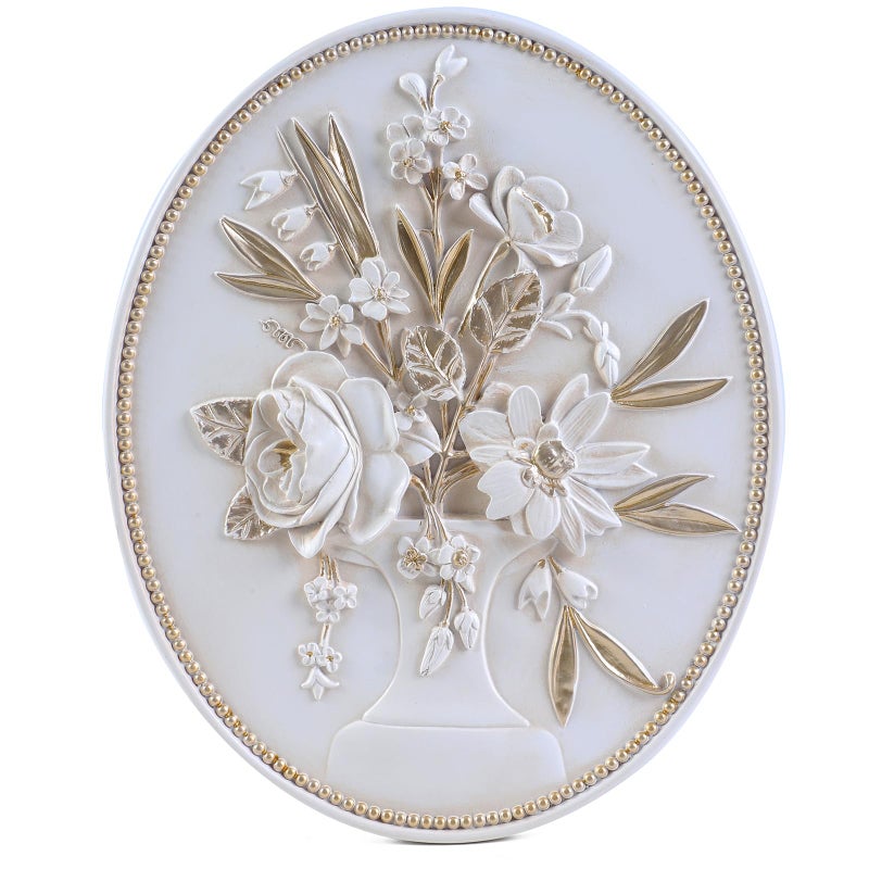 SIKOO Vintage Wall Sculptures White Flower Wall Art Hand Painted Ornate Wall Hanging Decoration Antique Pediment Wall Statue Ornament Decor Gallery for Kitchen Bedroom Living Room - Image 1