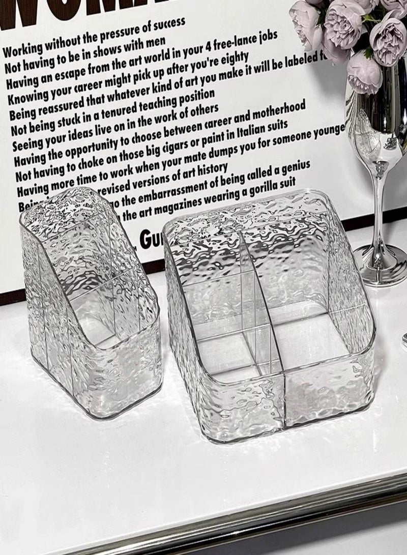 （2 Pieces）Large Capacity Makeup Brush Holder  3-Compartment Makeup Brush Cup and 4-Compartment Makeup Organizer,Perfume Storage Rack ,Transparent Plastic Makeup Holder, Make Up Brush Holder for Vanity Decor,Bathroom Countertops,Desk Storage Container,Cosmetic Display Cases - Image 3