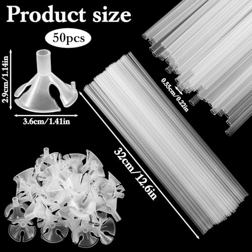 Classicseali 50pcs Plastic Balloon Sticks126 In Balloon Sticks with CupsStick for Balloons for Birthday Parties Easter Any Holiday Wedding Anniversary Decoration Transparent Colors - Image 5
