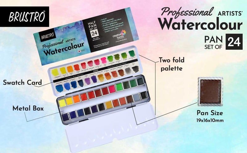 BRUSTRO Artists Professional Watercolour Half Pan Set of 24 - Image 3