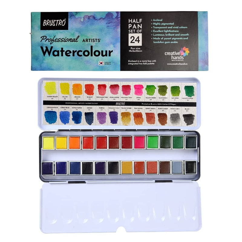 BRUSTRO Artists Professional Watercolour Half Pan Set of 24 - Image 1
