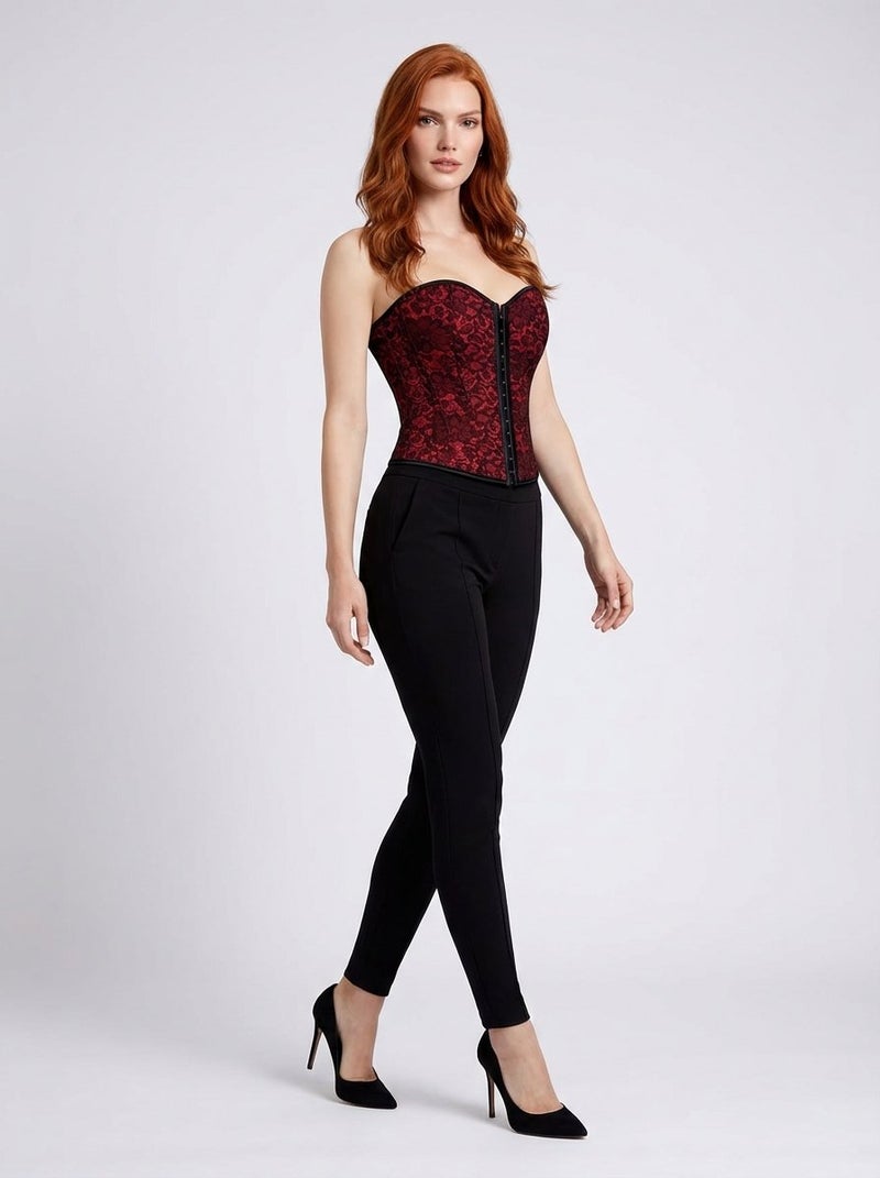 Larissaverolini Strapless Lace Corset Top – Deep Red - Image 1