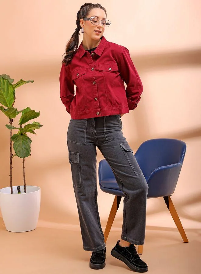 مرفوعة Women Casual Regular Fit Long Sleeve Trucker Jacket