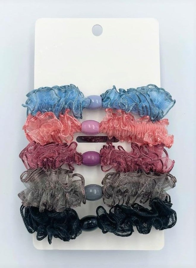 جليترز مجموعة من 5 قطع من ربطات الشعر GLITTERS® العصرية ذات اللون الموحد والمصنوعة يدوياً من الدانتيل، مناسبة للفتيات والسيدات. - Image 4