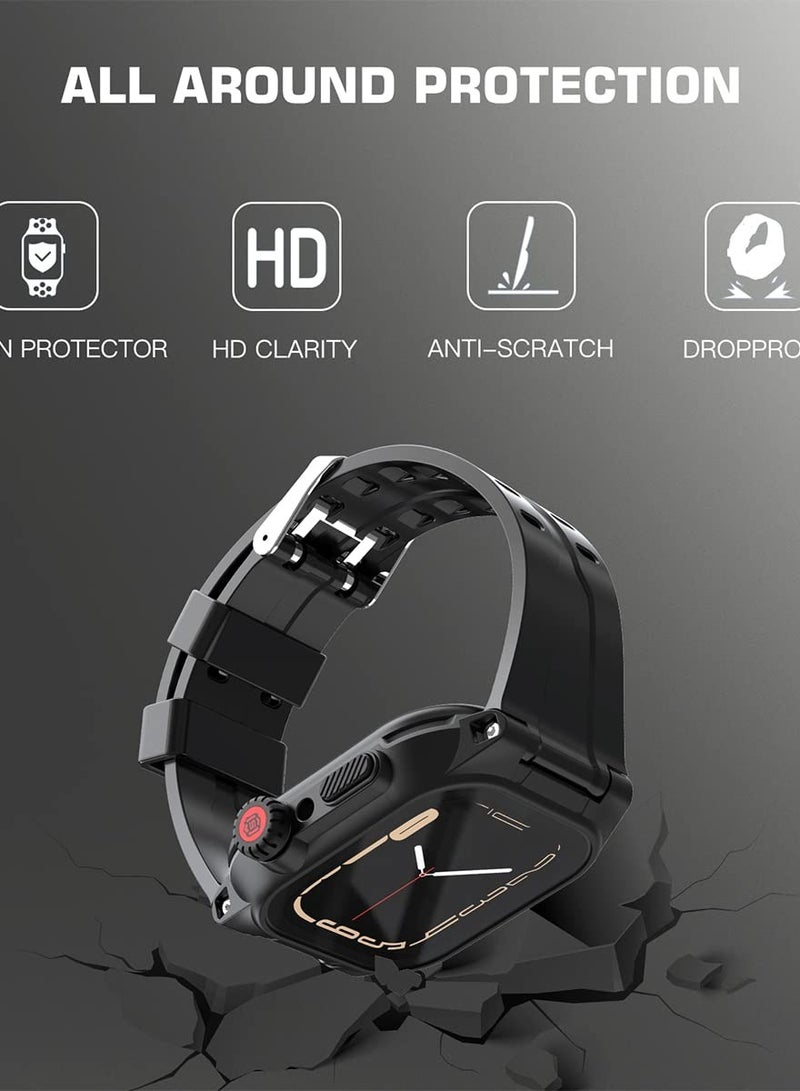 كابتن تيك 360° Full-Body Waterproof Case for Apple Watch Series 7 45mm - Shockproof, Dustproof, and Includes Screen Protector - Black Protective Cover for Apple Watch 45mm Series 7. - Image 3