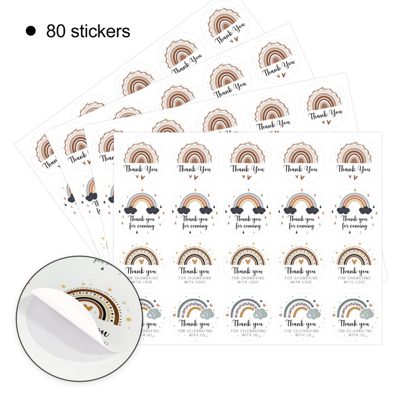 Bemoor 80 Baby Shower Thank You Stickers, Rainbow Birthday Party Favor Labels, Rainbow Themed Bridal Shower Wedding Favor Decorations - Image 3