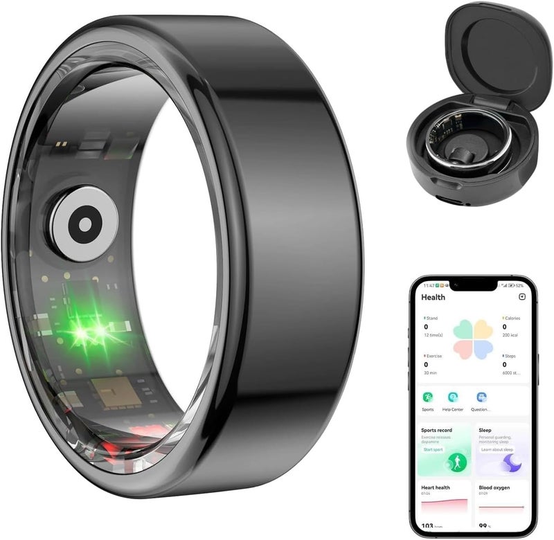 OBEST Bluetooth Smart Ring Health Tracker with Sleep Monitoring,Heart Rate,Fitness Tracker,Blood Oxygen,Calories, Waterproof,Health Rings for Men/Women,Compatible with Android,iOS(Size 12) - Image 1