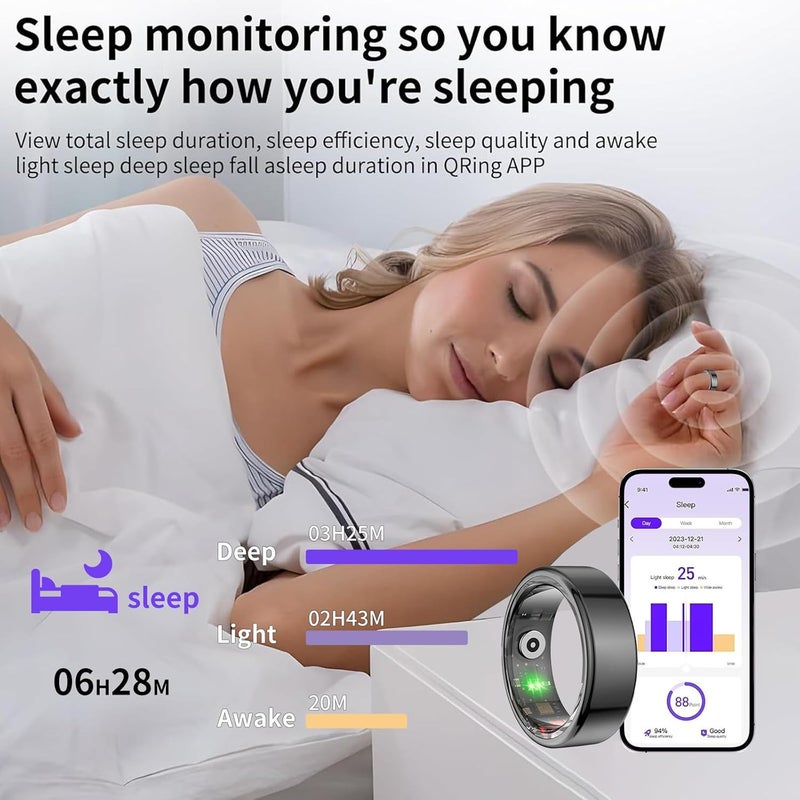 OBEST Bluetooth Smart Ring Health Tracker with Sleep Monitoring,Heart Rate,Fitness Tracker,Blood Oxygen,Calories, Waterproof,Health Rings for Men/Women,Compatible with Android,iOS(Size 12) - Image 3
