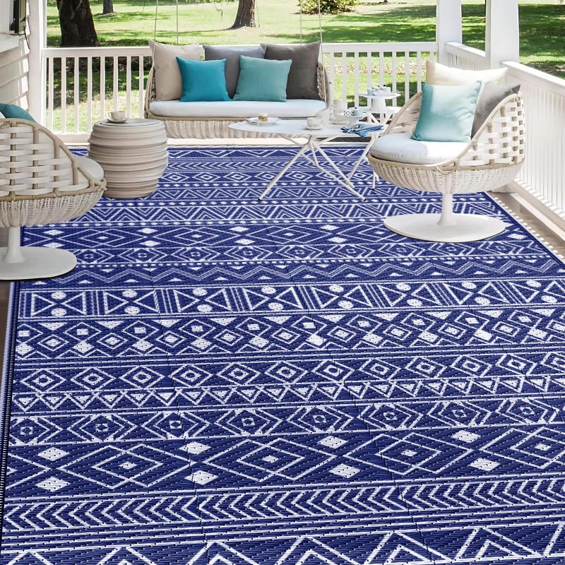 StepLively Outdoor Rug 5x8 ft, Reversible Waterproof Outdoor Plastic Straw Rug, Patio Rug Waterproof, Outdoor Large Area Rug for RV, Camping, Garden, Porch, All-Weather & Easy to Clean(Blue) - Image 1