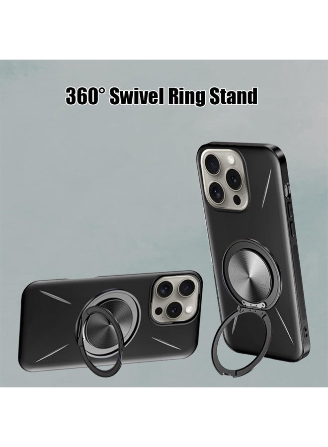 Magnetic Case for iPhone 13 pro max, Slim Frosted Non Slip Case Cover with Rotation Ring Stand Soft TPU Protection Cover Support wireless charger 360 Ring Stand (Black) - Image 4