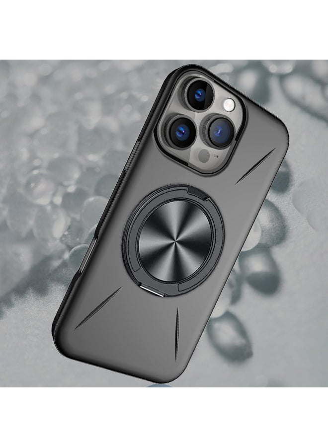 Magnetic Case for iPhone 13 pro max, Slim Frosted Non Slip Case Cover with Rotation Ring Stand Soft TPU Protection Cover Support wireless charger 360 Ring Stand (Black) - Image 3