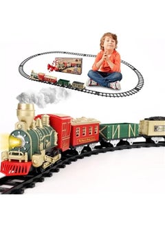 Generic Train Set, Electric Train Toys with Railway Track and 4 Cars, Lights and Sounds,  Toys Gift for 5+ Years, Luxury Train Decoration for , Green & Red  - Image 1