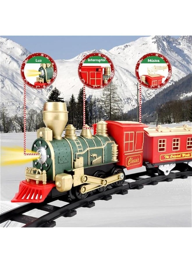 Train Set, Electric Train Toys with Railway Track and 4 Cars, Lights and Sounds,  Toys Gift for 5+ Years, Luxury Train Decoration for , Green & Red  - Image 3