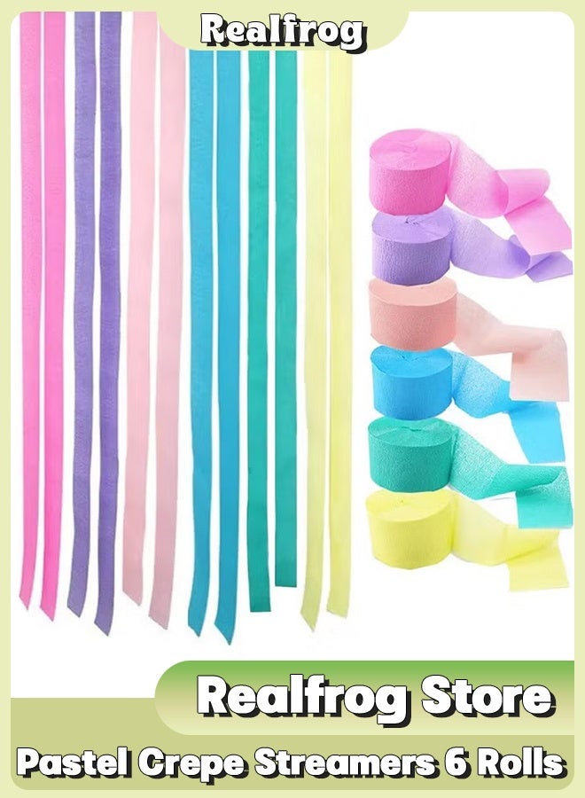 Realfrog Crepe Paper Streamers Pack of Party Streamers in 6 Pastel Colors for Birthday Decorations,Pastel Crepe Streamers Party Decorations, Wedding Decorations Baby Shower Decorations 6 Rollsa - Image 1